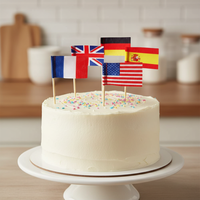 Drapeaux de décoration de cupcakes en tissu polyester imprimé jetable personnalisés, mini, petits, pour cocktails, pics à dents, drapeaux USA France