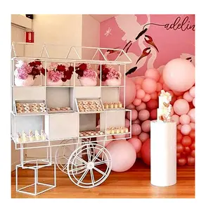 2024 Fashion Wrought Iron Candy Flower Carts Display Stand Decoration Flower Car Iron Showcase For Wedding Dessert