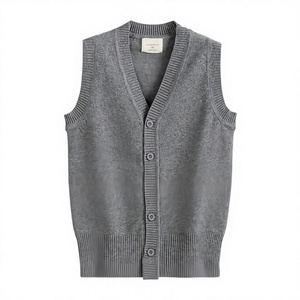Chaleco Gris de Punto con Cuello en V, Sin Mangas, Unisex, Uniforme Escolar para Niños, Ropa para Primaria - Product Image 3