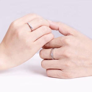 Anel de joias da moda, de alta qualidade, design personalizado, pedra 925 de prata esterlina, ajustável, branco, cz, anel de casal