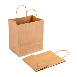 Custom Size White And Brown Kraft Paper Twisted Handle Shopping Carrier Bag With Logo Printed