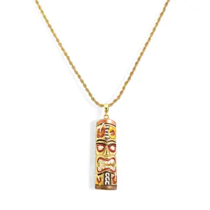 夏威夷项链14k镀金彩色Tiki图腾护身符吊坠项链饰品