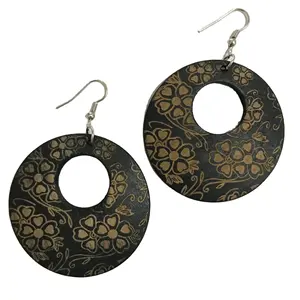 Customize Factory direct exaggerated African Design Printed Big Jhumka Round Hoop Shapes Drop Wood Women Earrings WDER018 (5)