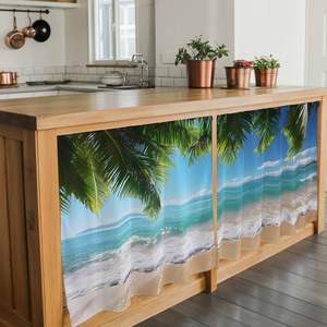 Cortinas Ocean Beach con Palmeras, Estilo Tropical, para Cafetería, Cortinas Cortas para Baño y Cocina, 2 Paneles, Personalizables - Product Image 6
