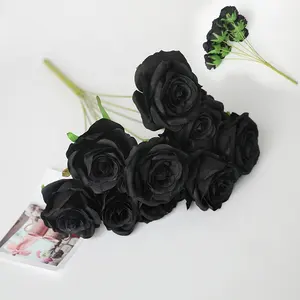 Z184 holland All'ingrosso di lusso all'ingrosso rose artificiali di velluto nero di amore del fiore della rosa per la casa della festa nuziale della decorazione