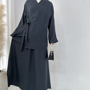 2024 Modest Women's Breathable Linen Kimono and Skirt Set 2pcs Loose Linen Suit <strong>Tops</strong> Skirt Outfits Muslim <strong>Kaftan</strong> Two Piece Set - Product Image 2