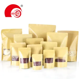 HUIHUA Kraft Paper Bag With Clear Window Laminated Plastic Packaging Bag Stand Up Zipper Pouch Bolsas De Papel