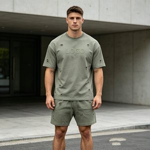 Conjuntos de camiseta de alta calidad para hombre, conjuntos de dos piezas de manga corta y pantalones cortos de 480 g/m² para hombre, 100 % algodón de rizo, conjuntos casuales de verano - Product Image 3