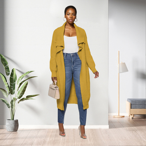 Abrigo de Otoño e Invierno, Cárdigan Largo de Punto de Color Sólido Informal, Moda Femenina - Product Image 4