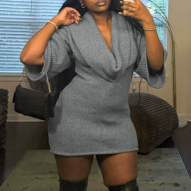 Mini Sweater Dress Women's Knit Sweater Mini Dress