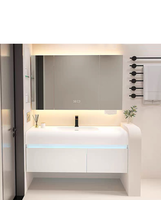 Ensemble de meubles de salle de bain en bois massif intelligent avec lavabo intégré de style moderne, lavabo minimaliste