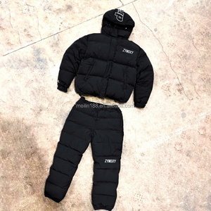 Custom logo Winter Outdoor Bubble Padded <b>Zip</b> <b>up</b> <b>Jackets</b> Quilted Down Tracksuit Black Puffer Pants and <b>Jacket</b> Down Suit - Product Image 1