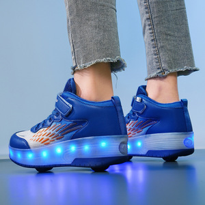 Chaussures à roulettes lumineuses pour enfants avec doubles roues, baskets rechargeables à tige synthétique pour les jeux en extérieur - Product Image 1