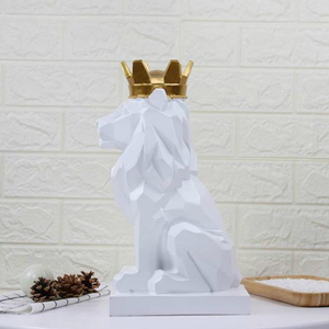 Statua <span class=keywords><strong>di</strong></span> <span class=keywords><strong>Leone</strong></span> della Foresta in Resina, Scultura <span class=keywords><strong>di</strong></span> <span class=keywords><strong>Leone</strong></span> con Corona Bianca, Nera e Dorata, Artigianato in Resina per la Casa - Product Image 4
