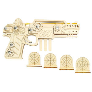 Pistola de juguete de madera con banda elástica, rompecabezas 3D, manualidad DIY para niños de 8 a 13 años, color madera natural, modelo de ensamblaje mecánico. - Product Image 3