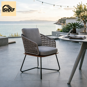 Conjunto de Sofá de Ratán para Exteriores, Diseño Curvo Tejido con Cuerda, Base de Madera, Silla de Descanso, Otomana, Mesa, para Patio, Terraza, Villa - Product Image 4