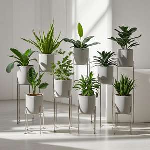 Maceta moderna para sala <span class=keywords><strong>de</strong></span> estar, balcón, suelo interior, <span class=keywords><strong>barro</strong></span> <span class=keywords><strong>de</strong></span> magnesio, maceta con textura a rayas - Product Image 6