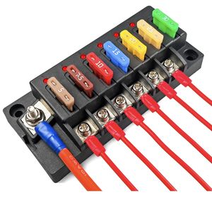 บล็อกฟิวส์ ATO 6 ทางพร้อมไฟ LED - 1 อินพุต 6 เอาต์พุตสำหรับการดัดแปลงรถยนต์/รถบ้าน ทองแดง 150A 80VDC - Product Image 1