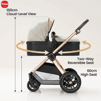 Poussette bébé réglable dans les deux sens avec fonction assise/allongée pour les nouveau-nés jusqu'à 3 ans, cadre en acier carbone, design pliable