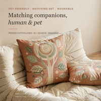 Sarung Bantal Sofa Motif Daun Bunga dari Katun Linen, Persegi, Dekoratif untuk Rumah