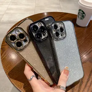 Kaplama Bling Glitter silikon iPhone için kılıf 11 13 Pro X Xr Xs Max 12 Lens koruyucu SE 2 7 8 artı Sequins kapak