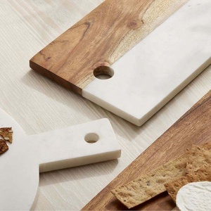Tagliere Creativo <span class=keywords><strong>in</strong></span> Legno di Acacia e <span class=keywords><strong>Marmo</strong></span>, Forma Rettangolare, Logo Personalizzabile, Resistente con Manico - Product Image 4