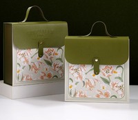 Boîte cadeau en papier avec rabat en PU floral personnalisé, boîte d'emballage en carton robuste pour les collations, pour les cadeaux de mariage