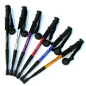 Manufacturers Aluminum Alloy 4 Sections Shockproof Straight Handle Trekking Pole Cane Walking Outdoor Trekking Cane Stick