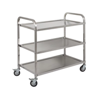 Chariot utilitaire double niveau de qualité commerciale, chariot de rangement alimentaire en acier inoxydable 201 finition polie, capacité 50 kg/étagère, 4 roulettes pivotantes
