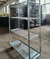 Carrito de Flores Danés con Estantes Ajustables, Estructura de Acero, Diseño de Cuatro Ruedas para Almacenamiento Industrial y Uso Comercial