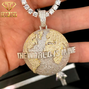 Collar con Colgante de Globo Terráqueo con Letra 'The World Is Mine' con Incrustaciones de Zirconia, Estilo Hip Hop, Chapado en Dos Tonos de Latón, Joyería para Hombre - Product Image 1