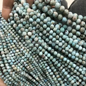 Dongguan Aita Natural Larimar AB Loose Round Stone Beads 4mm 6mm 8mm Strands Small MOQ For Bracelet Jewelry DIY