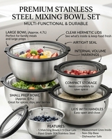 Ensemble de 5 bols mélangeurs en acier inoxydable avec couvercles en verre, kit de bols de cuisson emboîtables de différentes tailles pour la cuisine