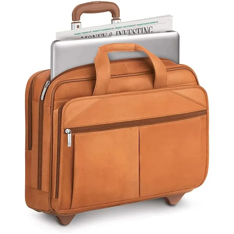 กระเป๋าแล็ปท็อปพรีเมี่ยมสำหรับทุกเพศ, กระเป๋าเอกสารแบบม้วนกันน้ำมีล้อขนาดพอดีกับแล็ปท็อปขนาด15.6นิ้วใช้งานข้ามคืน