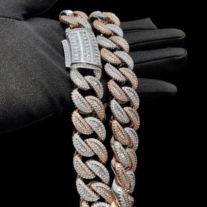 GEMLOVE 18K Solid Gold Cuban Chain Necklace with Round Brilliant Cut Diamonds Gold Luxury Link Chain for Men - Product Image 5