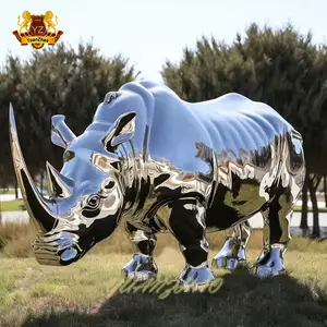 New Product Stainless Steel Rhino Sculpture Popular Design Park Decoration Metal Animal Stainless Steel Rhino Statue