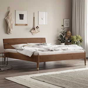 <span class=keywords><strong>Lit</strong></span> moderne pleine grandeur contemporain en chêne clair et bois de noyer massif avec fonction extensible pour la conception de la chambre à coucher - Product Image 5