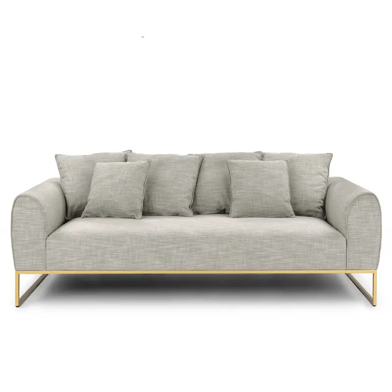 Estilo luxo ouro Canape Mobiliário Interior Contemporâneo Couro Tecido De Lujo Metal Frame Sofa Set