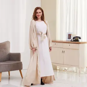 두바이 카디건 가운 가운 가운 가운 잠옷 여성용 퍼프 버블 슬리브 우아한 드레스 전통 이슬람 의류 및 액세서리 민족