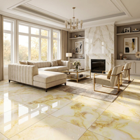 Baldosa de Porcelana Pulida Premium Imperial Jade 600x600mm con Aspecto de Mármol con Vetas Doradas para Sala de Estar