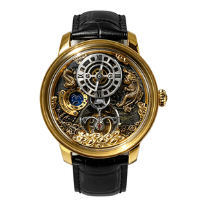 Montre mécanique automatique de luxe pour homme avec logo personnalisé, cadran squelette de style chinois gravé en 3D, bracelet en cuir premium - Product Image 3