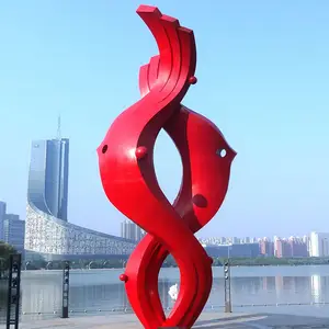 Painted Red Large Stainless Steel Fire Sculpture
