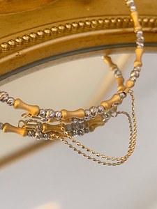 Xinfly <b>Solid</b> 18K <b>Gold</b> Jointed Flash Shiny <b>Bangle</b> Two-Tone Extension Chain Adjustable Open Bracelet for Women Ready to Ship - Product Image 3