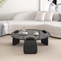 Table basse ronde moderne et durable avec plateau en verre trempé et pieds robustes en MDF pour le salon, la salle à manger, le bureau, décoration