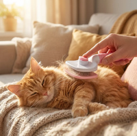 Brosse lissante multifonction autonettoyante pour animaux de compagnie, en ABS, rose Sakura, avec système de retrait des poils en un clic