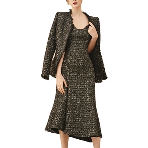 Ensemble de deux pièces, en Tweed, élégant, moulant, robe de Cocktail, tenue de soirée, collection automne hiver - Product Image 1