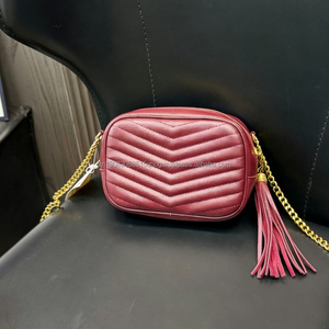 Luxury Vintage Designer V Quilted Leather Mini <b>Camera</b> Crossbody <b>Bag</b> with Zipper Closure Brand Inspired Tassel for Women - Product Image 3