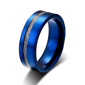 Anillo de boda para hombre de carburo de tungsteno azul/negro de 8 mm con incrustación de imitación de meteorito, ajuste cómodo - Product Image 1