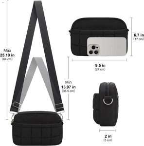 Custom Large Waterproof Fashion Women <strong>Black</strong> Nylon Shoulder Handbag with Zipper Closure Multiple Pockets Adjustable Crossbody <strong>Bag</strong> - Product Image 5