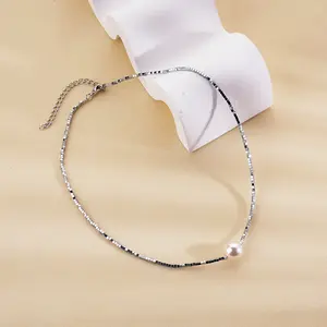 Wholesale Drop Shipping Hematite Stone Imitation Pearl Charms Choker Necklaces Jewelry For Women